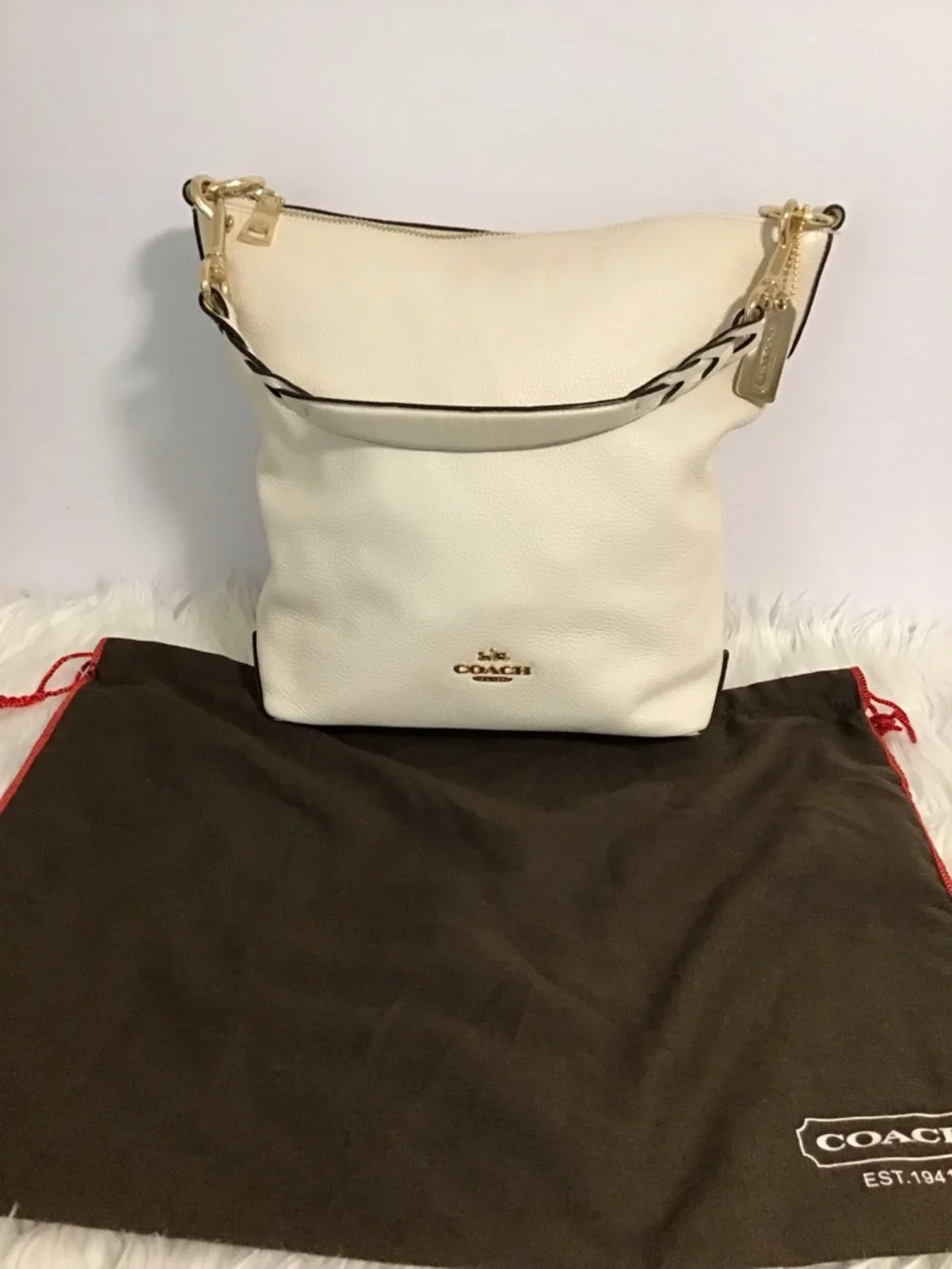 Coach Ivory  Chalk Leather Abby Duffle Shoulder Bag EUC Dustbag
